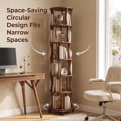 Rotating Bookshelf Tower 6 Tier Corner Bookshelf 360° Spinning Bookshelf | - Image 7