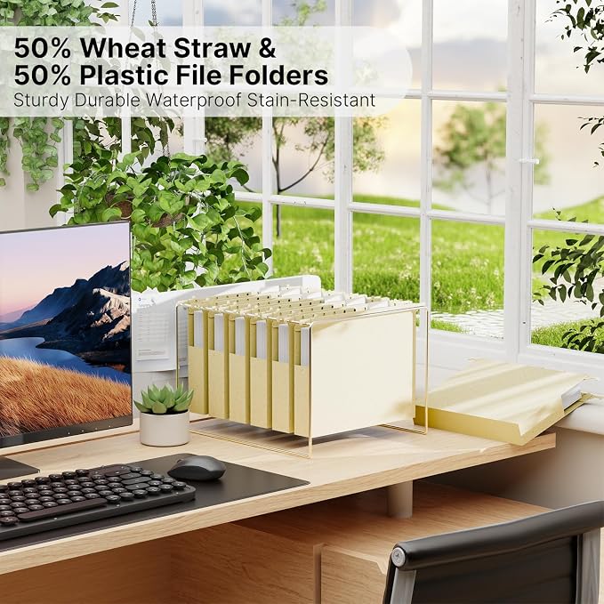 Wheat Straw Hanging File Folder Letter Size, Heavy Duty 1'' Expansion, 12 Pack - Image 4