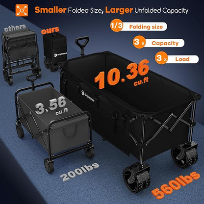 48" L Folding Beach Wagon Cart Foldable, 560lbs Weight Capacity 300L Heavy Duty - Image 3