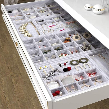 Gray Velvet Stackable 20 Hooks Necklace Jewelry Tray Showcase Display Organizer - Image 6