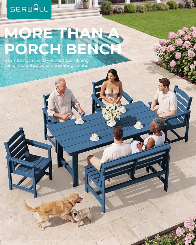 SERWALL Armless Outdoor Bench, All Weather HDPE Porch Bench, 2 Pack, Suitable - Image 4