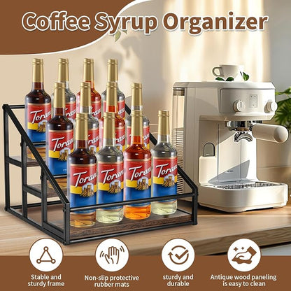 Coffee Syrup Rack Organizer, 3-Tier 12 Bottles Syrup Rack - Image 2
