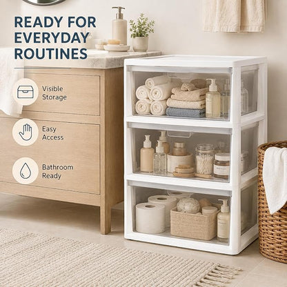3 Drawer Plastic Storage Tower Clear Chest Organizer | Clear Removable Bins - Image 7