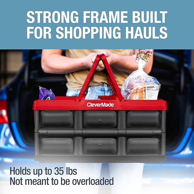 CleverMade Collapsible Shopping Basket, Recycled Plastic, while top and side - Image 2