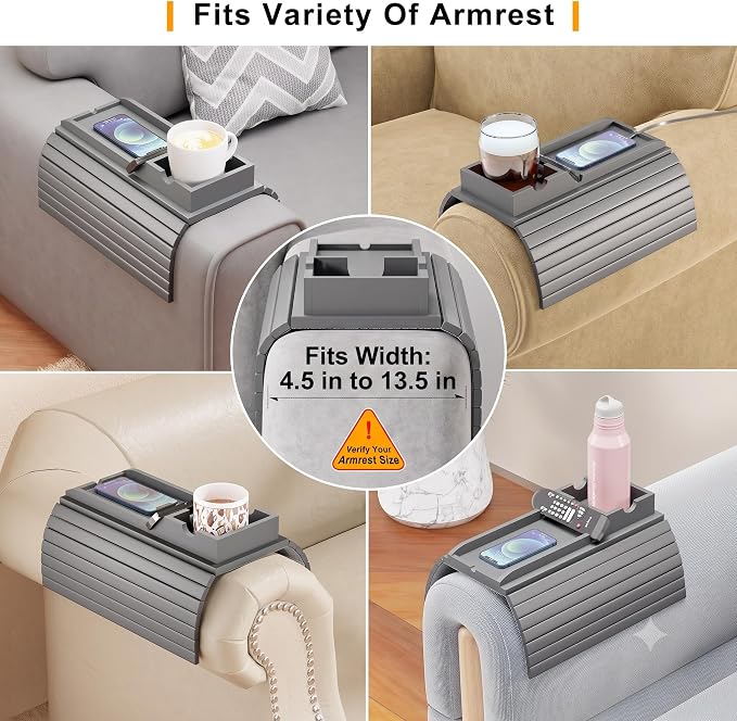 Bestjing Bamboo Couch Armrest Table, Sofa Arm Tray - Image 6