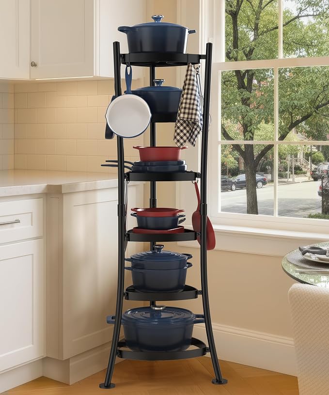 KES 264 Lbs Capacity Freestanding Pot Rack, 6-Tier Cast Iron Cookware Stand by KES