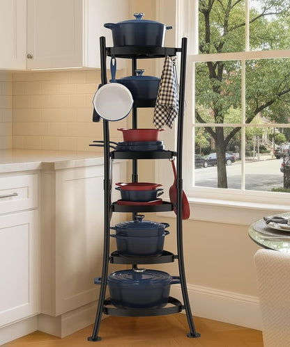 KES 264 Lbs Capacity Freestanding Pot Rack, 6-Tier Cast Iron Cookware Stand by KES