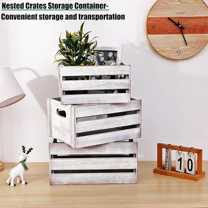 Storage Crates 3 Pcs Wooden Crates Decorative Boxes, Nesting Storage Container - Image 7