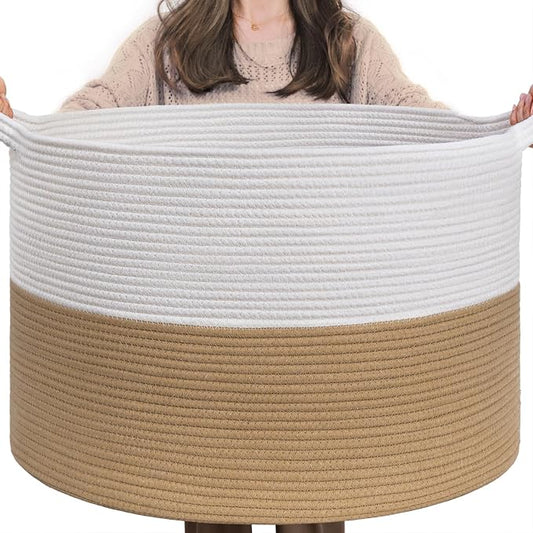 INDRESSME XXXLarge Jute Rope Basket 21.7" x 21.7" x 13.8" Woven Baby Laundry by INDRESSME