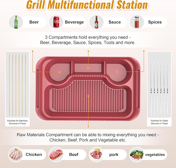 4PCS Melamine Grill Prep Station Tray Set, Outdoor BBQ Grill Station Accessories - Image 5