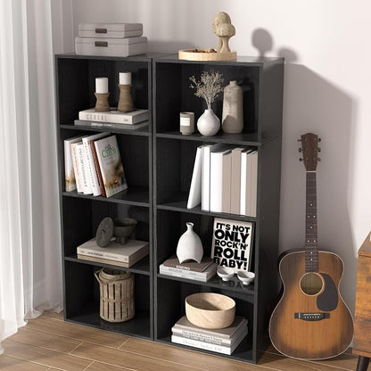 Wooden 4 Cube Storage Organizer, 4 Tier Tall Modern Bookshelf Freestanding - Image 4