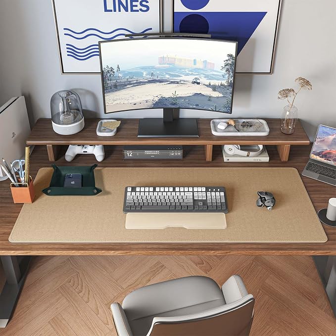 DAWNTREES Dark Green Desk Mat, Leather Desk Pad, Cork Desk Mat Protector - Image 6