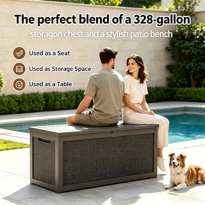 328 Gallon Waterproof Outdoor Storage Box, Heavy Duty Resin Deck Box Lockable - Image 5