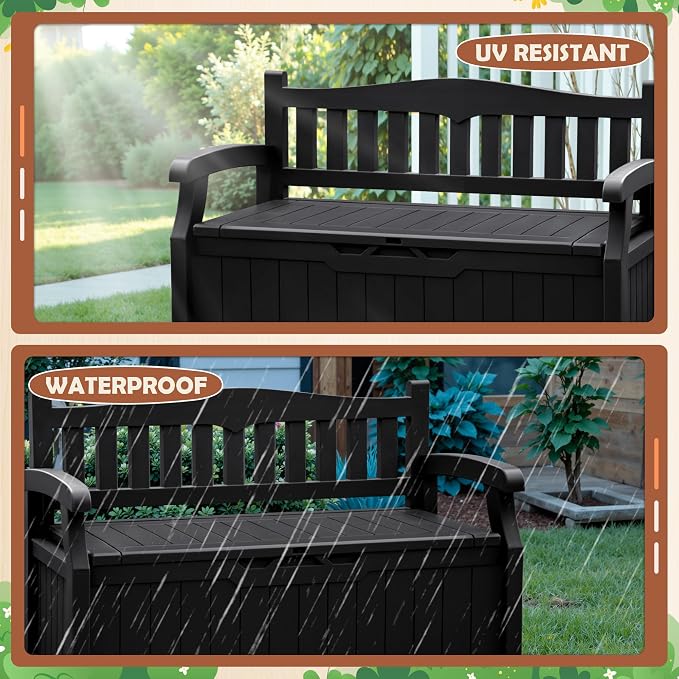 JUMMICO 80 Gallon Resin Outdoor Storage Bench, Large Deck Box - Image 5