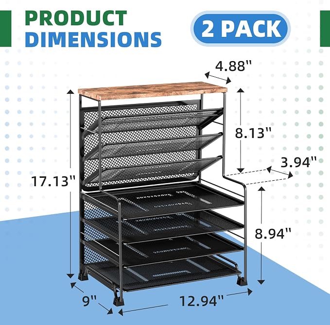 Simple Trending 7 Tier Desk File Organizer, 2 Pack Letter Tray Paper Organizer - Image 6