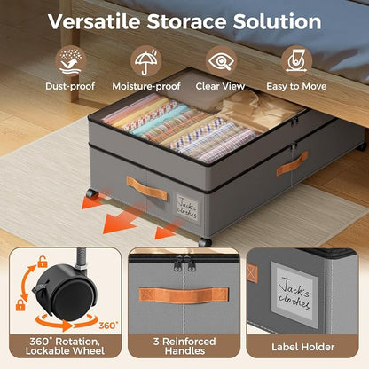 Under Bed Storage with Wheels, Large Capacity UnderBed Containers with Clear - Image 5