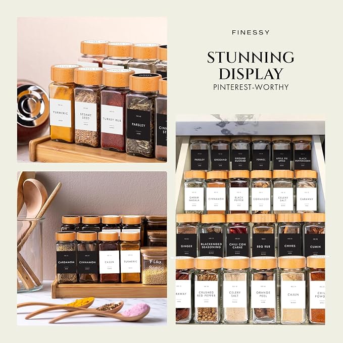 Glass Spice Jars with Label with Bamboo Lids Minimalist 36 Pack Set, 4oz Clear - Image 6