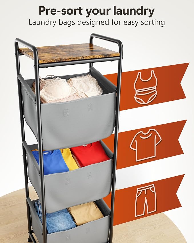 3 Section Laundry Sorter with Removable Bags, 120L Vertical Laundry Hamper with - Image 2