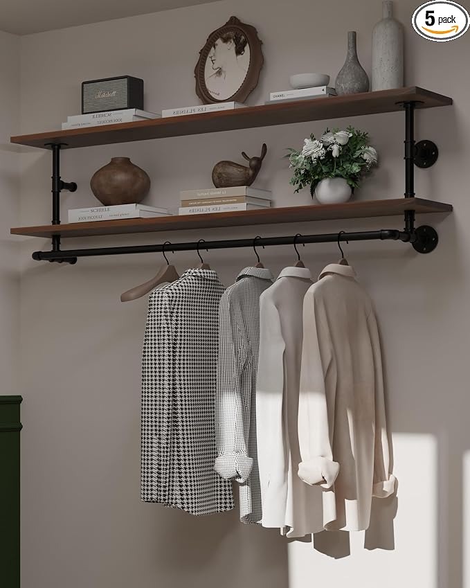 Clothes Rack 60in, Wall Mounted Garment Rack by INDUSTRIALSHELVESDESIGN