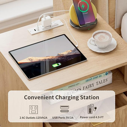 Fluted Nightstand with Charging Station, Bedside Table - Image 6