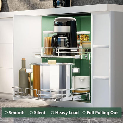 LOVMOR 2 Tier Individual Pull Out Cabinet Organizer 12½" W x 21½" D, Slide Out - Image 2