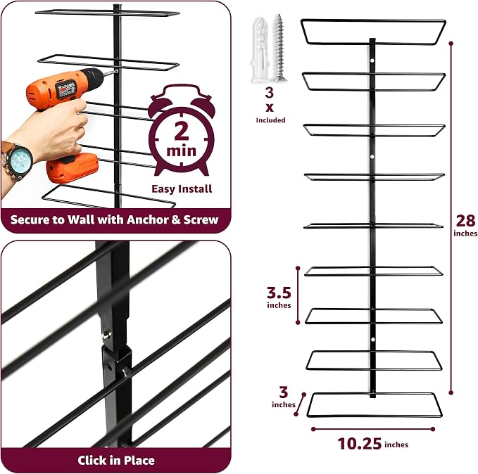 Sorbus Wall Mount Wine Rack 3-Pack – Holds 9 Bottles Each – Black Metal Wine - Image 3