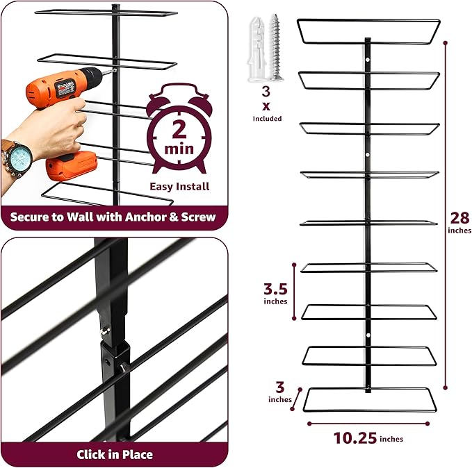 Sorbus Wall Mount Wine Rack 2-Pack – Holds 9 Bottles Each – Black Metal Wine - Image 3