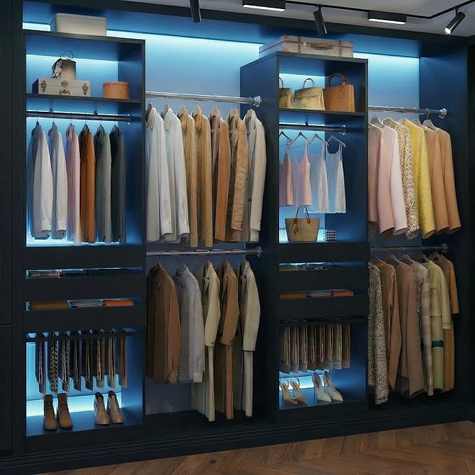 Closet System Set of 2, 5.7-10.4FT Closet Organizer System by HUAHUU