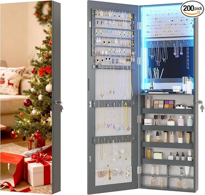Vlsrka 47.2" LED Grey Jewelry Mirror Cabinet, Wall/Door Mounted Jewelry Armoire by VlsrkaFurniture