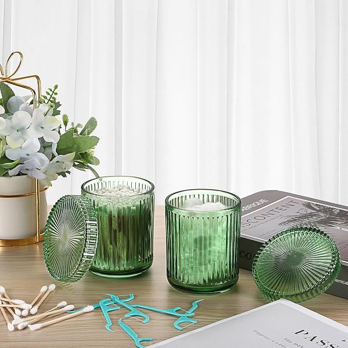 2 Pack Glass Qtip Holder with Lid, Qtip Dispenser Bathroom Storage Jars- Glass - Image 5