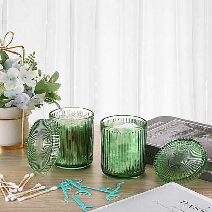 2 Pack Glass Qtip Holder with Lid, Qtip Dispenser Bathroom Storage Jars- Glass - Image 5