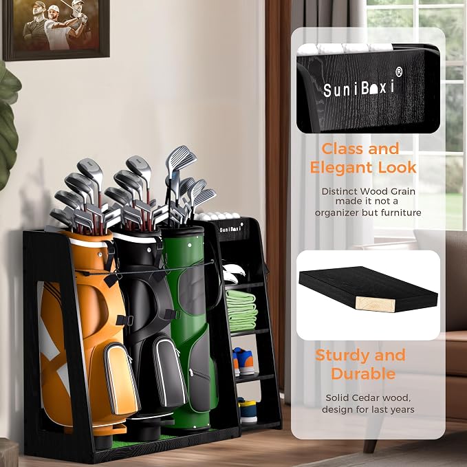 Wooden Golf Storage Organizer for Garage, Premium Golf Bag Holder Rack for - Image 2