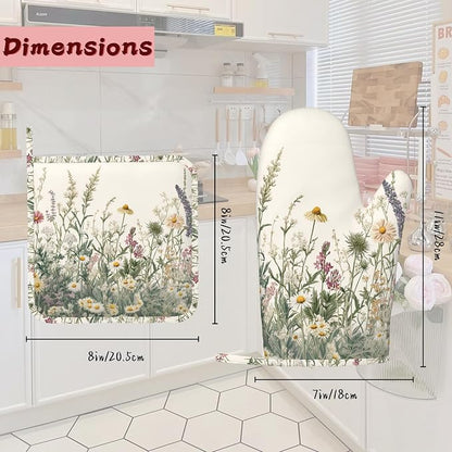 Wildflower Floral Oven Mitts and Pot Holders, Vintage Garden Flowers Heat - Image 2
