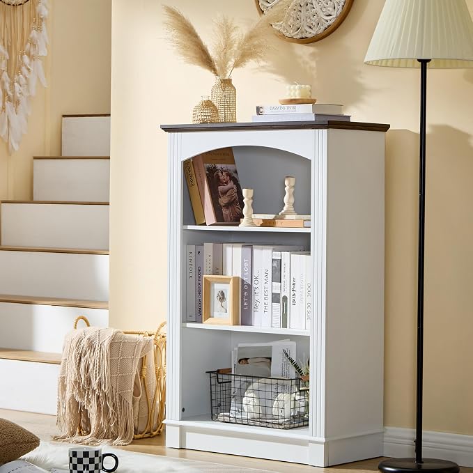 White Bookshelf, 3 Tier Bookcase and Kids Bookshelf, Small Storage Cabinet by LIDYUK
