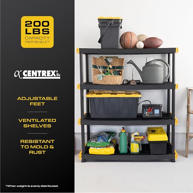 CX Black & Yellow, 4-Tier Heavy Duty Plastic Storage Shelving Unit, 200lbs/shelf - Image 5