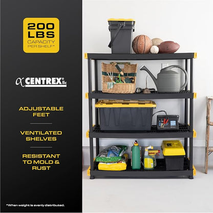 CX Black & Yellow, 4-Tier Heavy Duty Plastic Storage Shelving Unit, 200lbs/shelf - Image 5