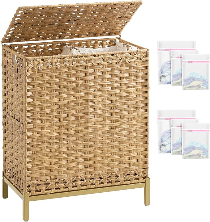 SETVSON Laundry Hamper with Lid, 112 L Handwoven Rattan Wicker Laundry Basket by SETVSON