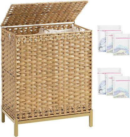 SETVSON Laundry Hamper with Lid, 112 L Handwoven Rattan Wicker Laundry Basket by SETVSON