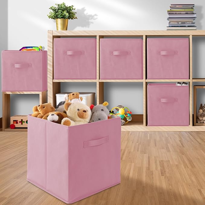 Casafield Set of 6 Collapsible Fabric Cube Storage Bins, Light Pink - Image 5