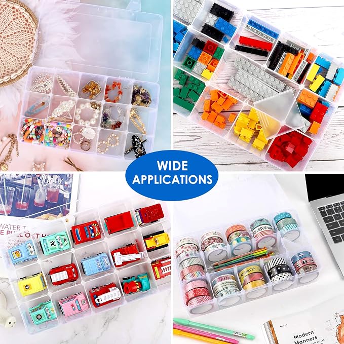 Bead Organizer Storage 2 Pack 15 Grid Clear Plastic Tackle Box Adjustable | - Image 4