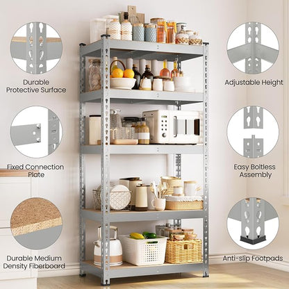Yaheetech 5-Tier Heavy Duty Storage Shelves 28"W x 12"D x 60"H Light Gray | - Image 6