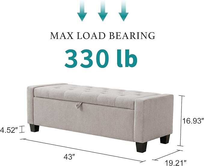 Huatean Home 43" Ottoman with Storage, Storage Ottoman Bench with Safety Hinge - Image 2