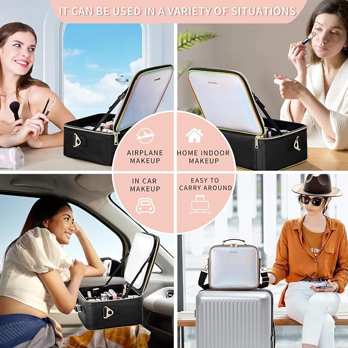 Travel Makeup Bag with Light Up Mirror, Cosmetic Artist Organizer Case with LED - Image 7