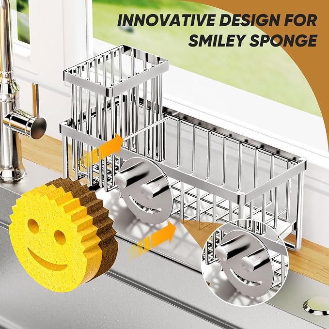 Sponge Holder for Kitchen Sink, Smiley Face Sink Caddy - Image 4