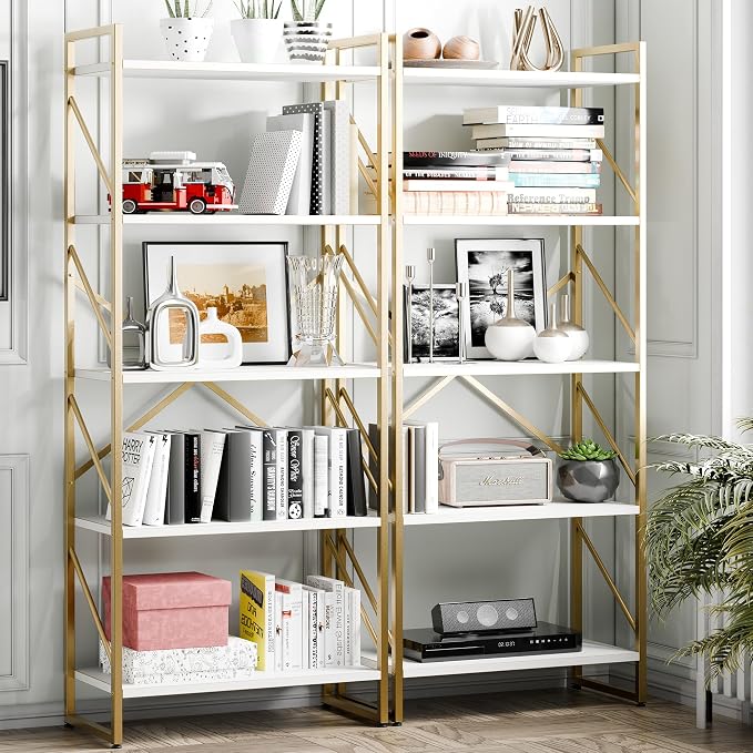 Vongrasig 5 Tier Bookshelf, Modern Tall Bookcase, Industrial Book Shelves - Image 9