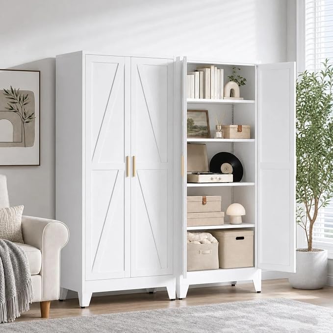 71"H Kitchen Pantry Storage Cabinet, Farmhouse Pantry Cabinet, Tree Doors - Image 4