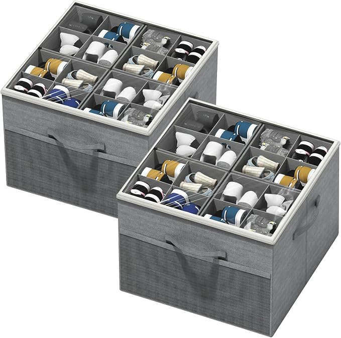 Aokeyee Shoe Organizer for Closet, 2 Pack Foldable Shoe Storage Organizer Box by Aokeyee