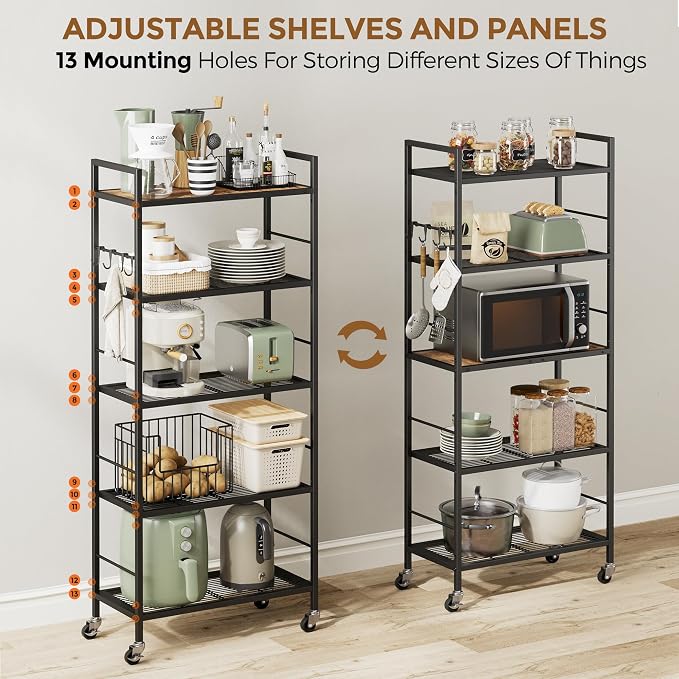5-Tier Metal Storage Rack with Industrial Wheels, Mesh Shelving Unit with - Image 3