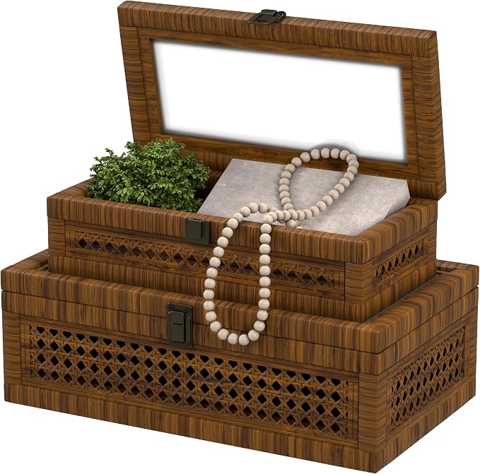 Rattan Decorative Box, Boho Display Boxes by Unknown
