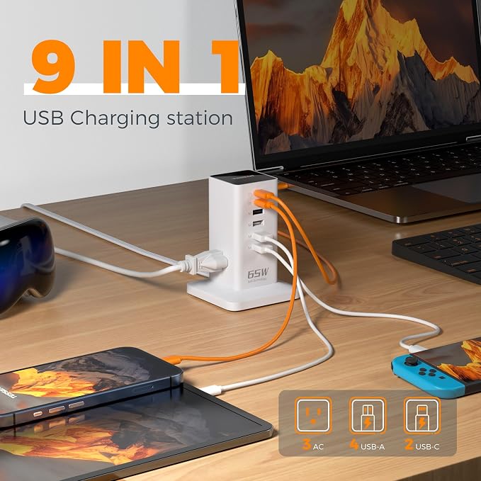 USB Charging Station for Multiple Devices PD 65W, TESSAN 9-in-1 USB C Charger - Image 2